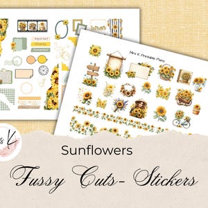 Printable Sunflower design Sticker Sheets Fussy Cuts, Ideal for Paper Crafters, Planners, Junk Journals, Memory Keeping