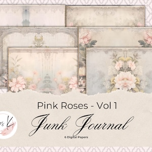Printable Bifold Journal pages, 6 pack, Pink Roses design Vol 1, Junk Journaling, Paper Craft, Journaling Supplies, Scrapbooking
