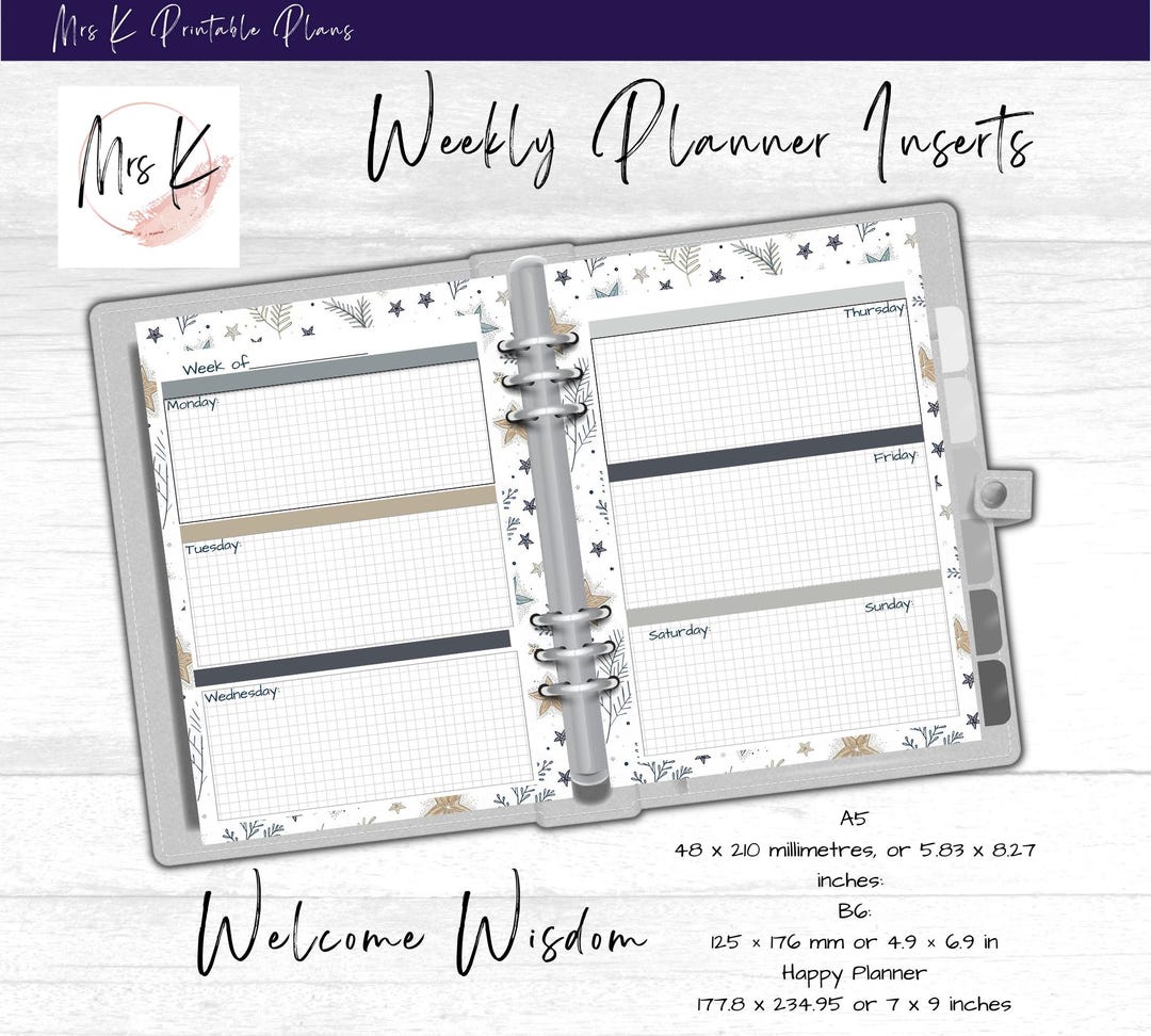 Printable Weekly Inserts for Personal Wide Planners, Horizontal Weekly ...