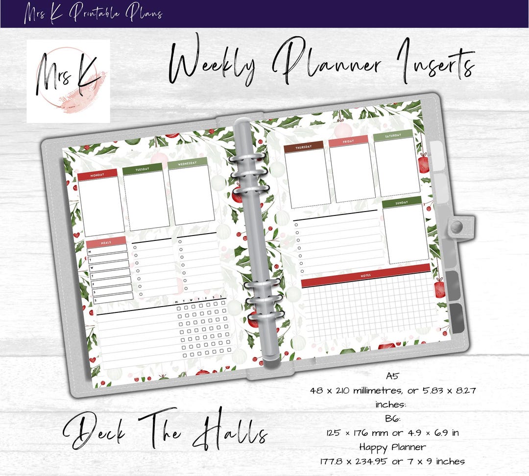 Printable B6 Weekly Planner Pages, Boxes Layout, Deck the Halls Design ...