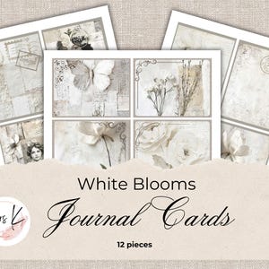 Printable Journal Cards, White Blooms Floral Design Ephemera for Scrapbooking, Junk Journal, Paper Craft Supplies, Journaling,