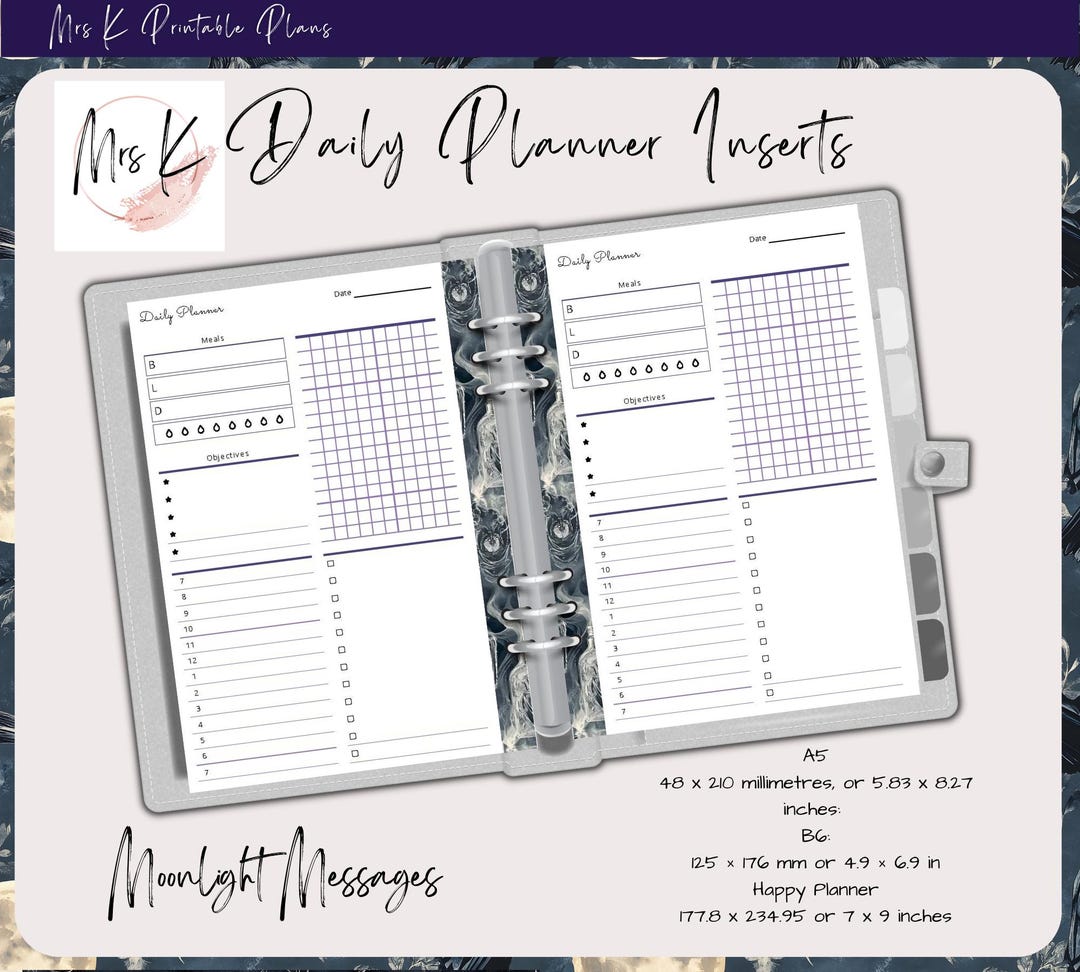 Printable Planner Pages, Daily Layout, Moonlight Messages Design, A5 ...