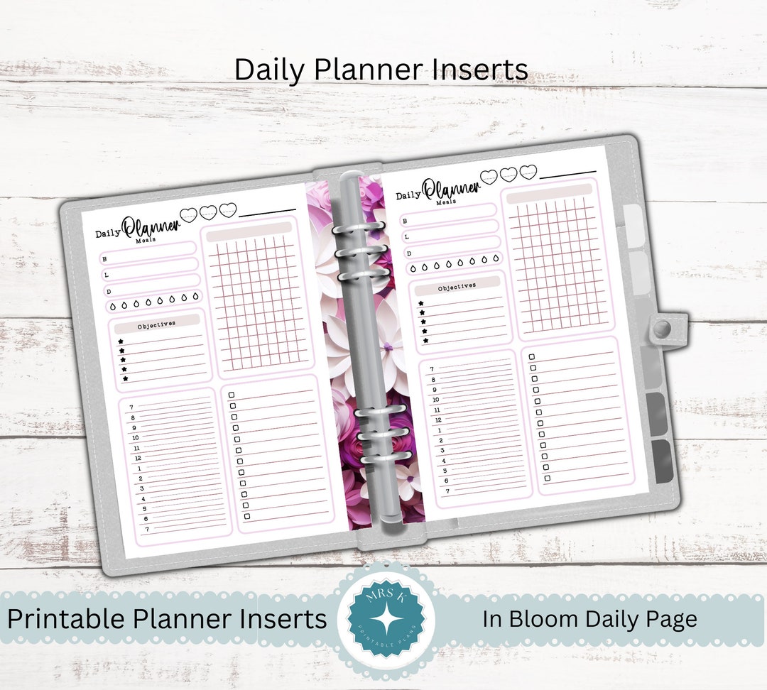 Printable Daily Planner Pages in Bloom Floral Design Collection for A5 ...