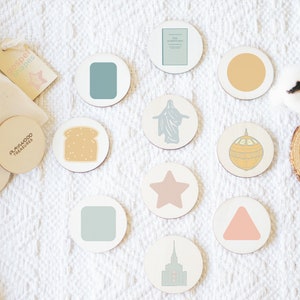 LDS Kids&#39; Gospel Shape Memory Matching Game, Montessori Learning Activity, Eco-Friendly and handcrafted tiles