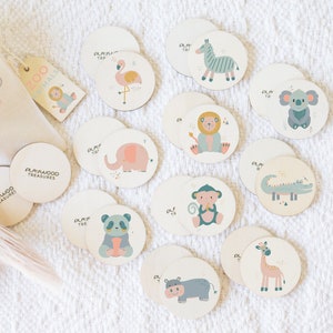 Jogo de correspondência de memória de animais do zoológico infantil, atividade de aprendizagem Montessori, peças ecológicas e artesanais