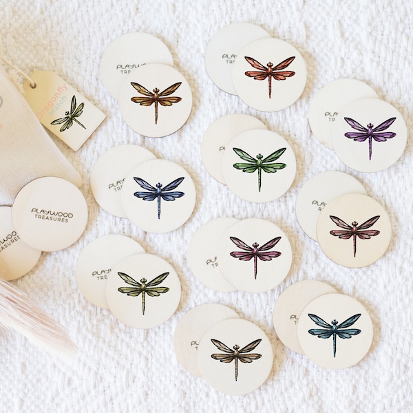 Kids' Dragonfly Memory Game, Montessori Learning Activity, Eco-Friendly and handcrafted tiles