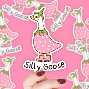 Silly Goose Sticker, Strawberry Goose Sticker, Funny Cute Goose Sticker, Goose Sticker, Girly Pink Goose, Planner Sticker, Kindle Journal