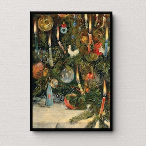 Christmas Tree Decorated With Lights | Rudolf Bernhard Willmann | Vintage Holiday Painting | December Home Decor | Antique Art Print