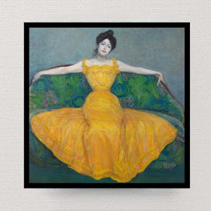 Dama con vestido amarillo (1899) / Max Kurzweil / Lámina victoriana / Decoración estética de pared / Arte romántico clásico / Pintura vintage