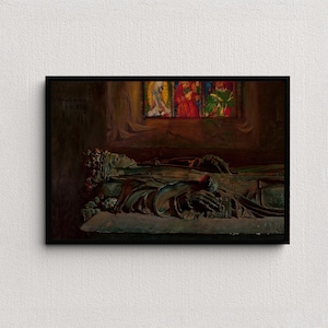 Sarcófago de la reina Jadwiga (1898) / Leon Wyczółkowski / Arte vintage espeluznante / Pintura espeluznante / Decoración gótica antigua / Arte mural gótico