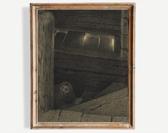 Plague on the Stairs (1896) | Theodor Kittelsen | Gothic Wall Art | Creepy Home Decor | Vintage Fine Art | Antique Print | Dark and Moody
