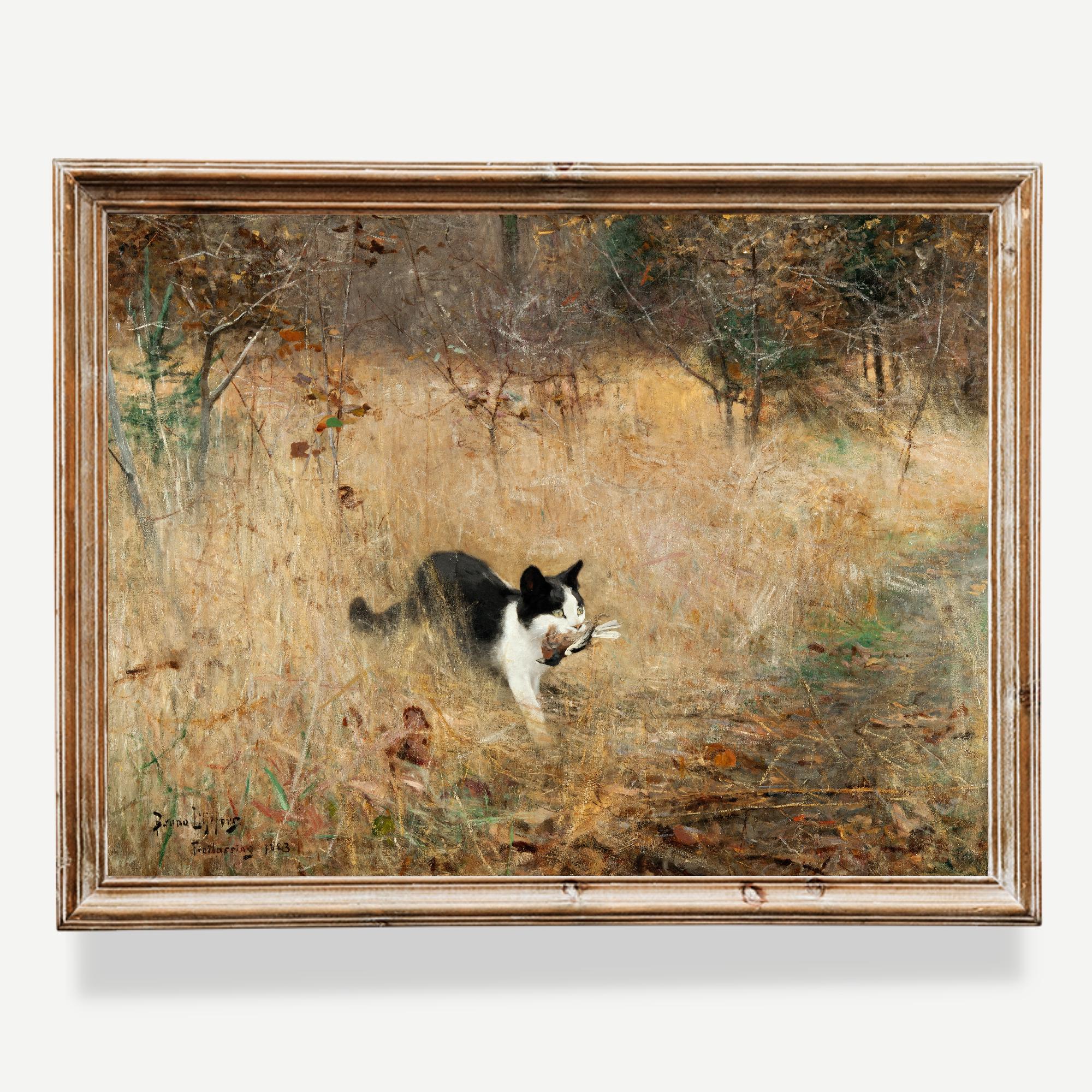 鳥を狩る猫（1883年） | ブルーノ・リリエフォルス | ヴィンテージ猫の