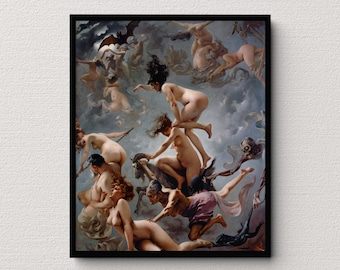 Bruxas indo para seu sabá (1878) | Luis Ricardo Falero | Impressão de arte oculta | Decoração de casa de bruxa | Pintura assustadora | Arte de parede gótica