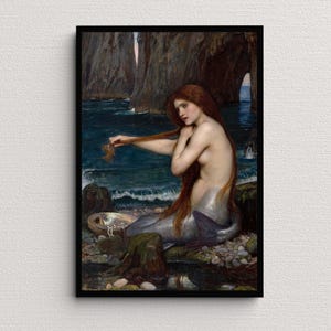 Syrena (1900) | John William Waterhouse | Obraz mitologiczny w stylu vintage | Sztuka ścienna w stylu wiktoriańskim | Nadmorski wydruk artystyczny | Fantastyczny wystrój domu