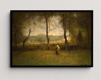 Una tarde de otoño (1891) / George Inness / Lámina vintage de otoño / Arte mural antiguo / Paisaje otoñal / Escena natural oscura y melancólica