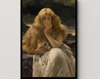 Mary Magdalene (1887) | Alfred Stevens | Religious Art Print | Vintage Wall Art | Dark and Moody Painting | Victorian Goth Home Decor