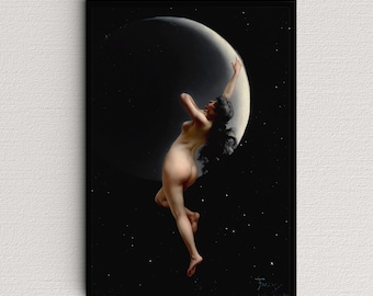 Moon Nymph (1883) | Luis Ricardo Falero | Vintage Moon Art Print | Victorian Painting | New Moon Wall Art | Night Sky | Antique Home Decor