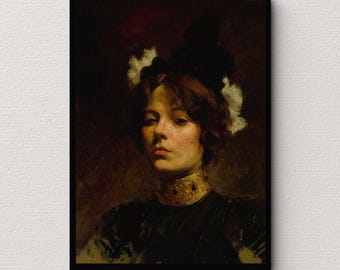 Retrato de una mujer con un collar de joyas / Impresión de arte vintage / Arte mural victoriano / Impresión física / Bellas artes clásicas / Pintura de mujer