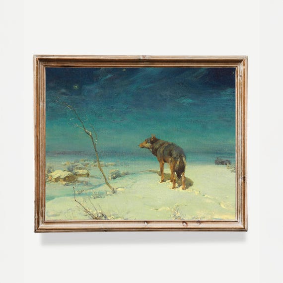 The Lone Wolf | Alfred Kowalski | Vintage Wolf Painting | Antique