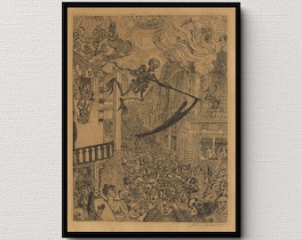 Döden förföljer den mänskliga hjorden (1896) | James Ensor | Gotisk skiss | Gotisk konsttryck | Vintage väggkonst | Viktoriansk heminredning | Antik