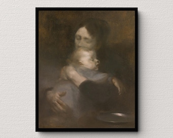 Motherhood (Tenderness) | Eugène Carriere | Vintage Gothic Art Print | Creepy Painting | Spooky Abstract Wall Art | Gothic Home Decor