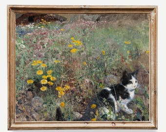 花咲く草原の猫（1887年） | ブルーノ・リリエフォルス | ヴィンテージ