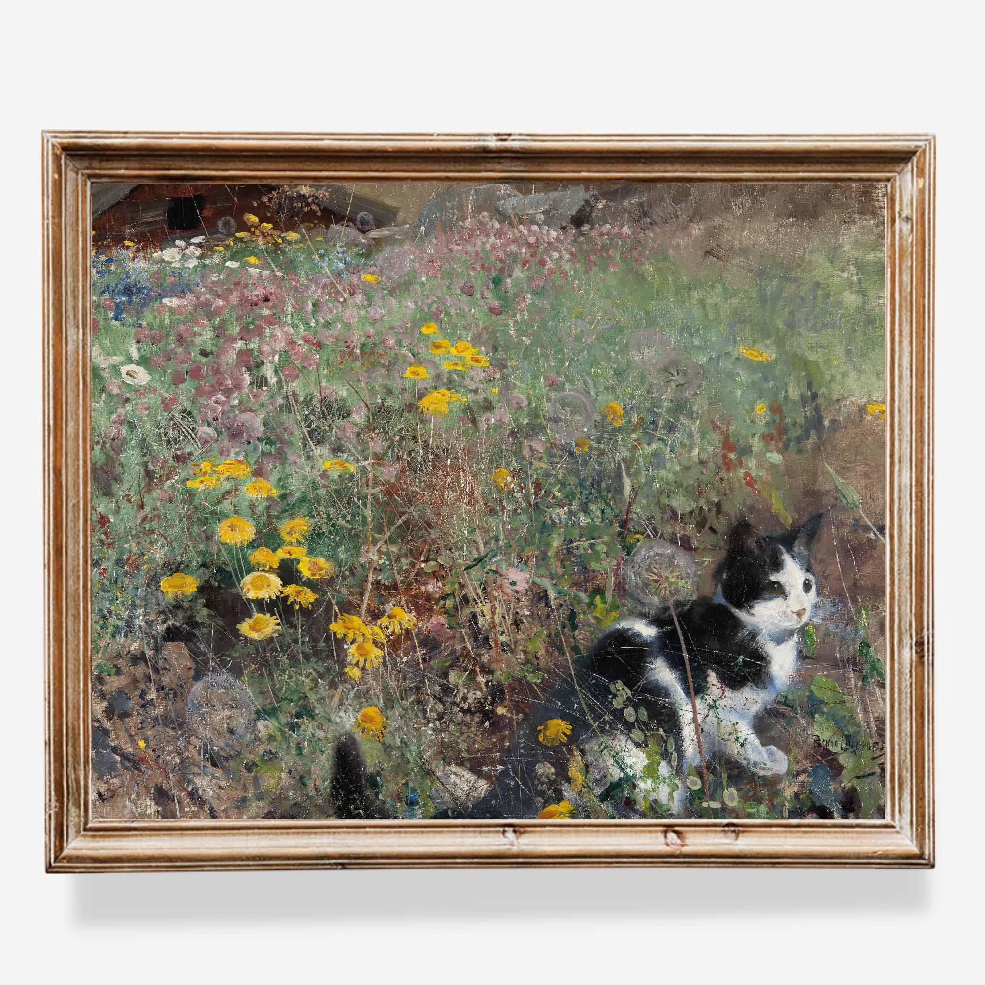 花咲く草原の猫（1887年） | ブルーノ・リリエフォルス | ヴィンテージ