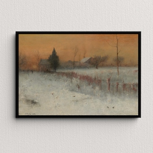 Home at Montclair (1892) | George Inness | Rustic Winter Landscape Painting | Vintage Art Print | Antique Wall Art | Moody Farmhouse Scene