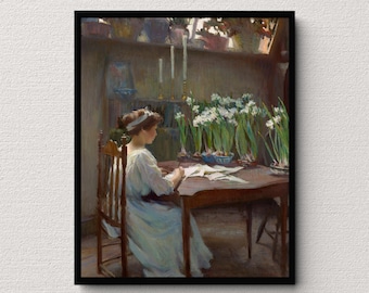 The Writer (1912) | Mary Bradish Titcomb | Vintage Wall Art | Antique Home Decor | Portrait of Woman Writing | Reading Nook Decor