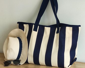 Marine gestreepte blauwe en witte tas Nautische gestreepte tas voor strandtas Zomertas draagtas met grote capaciteit alledaagse tas reistas vakantie