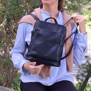 Leather Convertible Backpack Bag, Women's leather backpack, Small Backpack Purse, Black leather backpack, Lightweight backpack,Leather gift