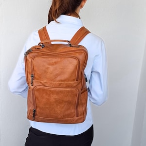 Laptopryggsäck Vegansk läderryggsäck för universitet | 16 tums ryggsäck med USB-laddningsport