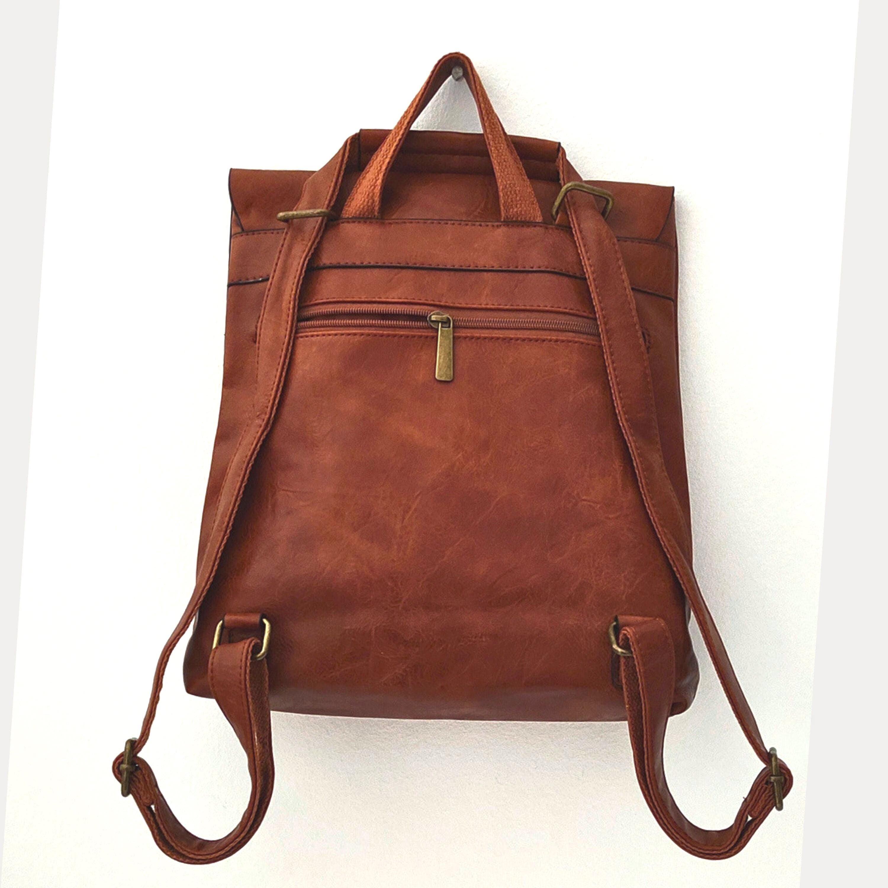 Vegan Leather Convertible Backpack Purse: Laptop Travel Bag 