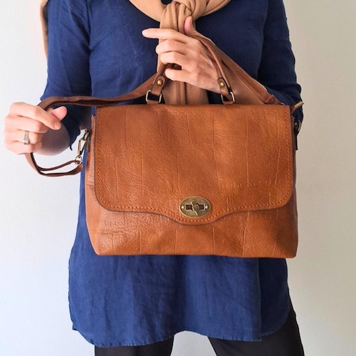 Sac en cuir marron vintage, sac à bandoulière à cadenas rotatif végétalien