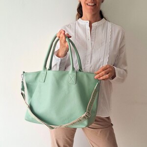 Sac fourre-tout en cuir LIME CRÈME pour femme, grand sac à bandoulière en cuir, sac cabas Carry All, sac à main végétalien, fourre-tout pour ordinateur portable, sac cabas en cuir, cadeaux