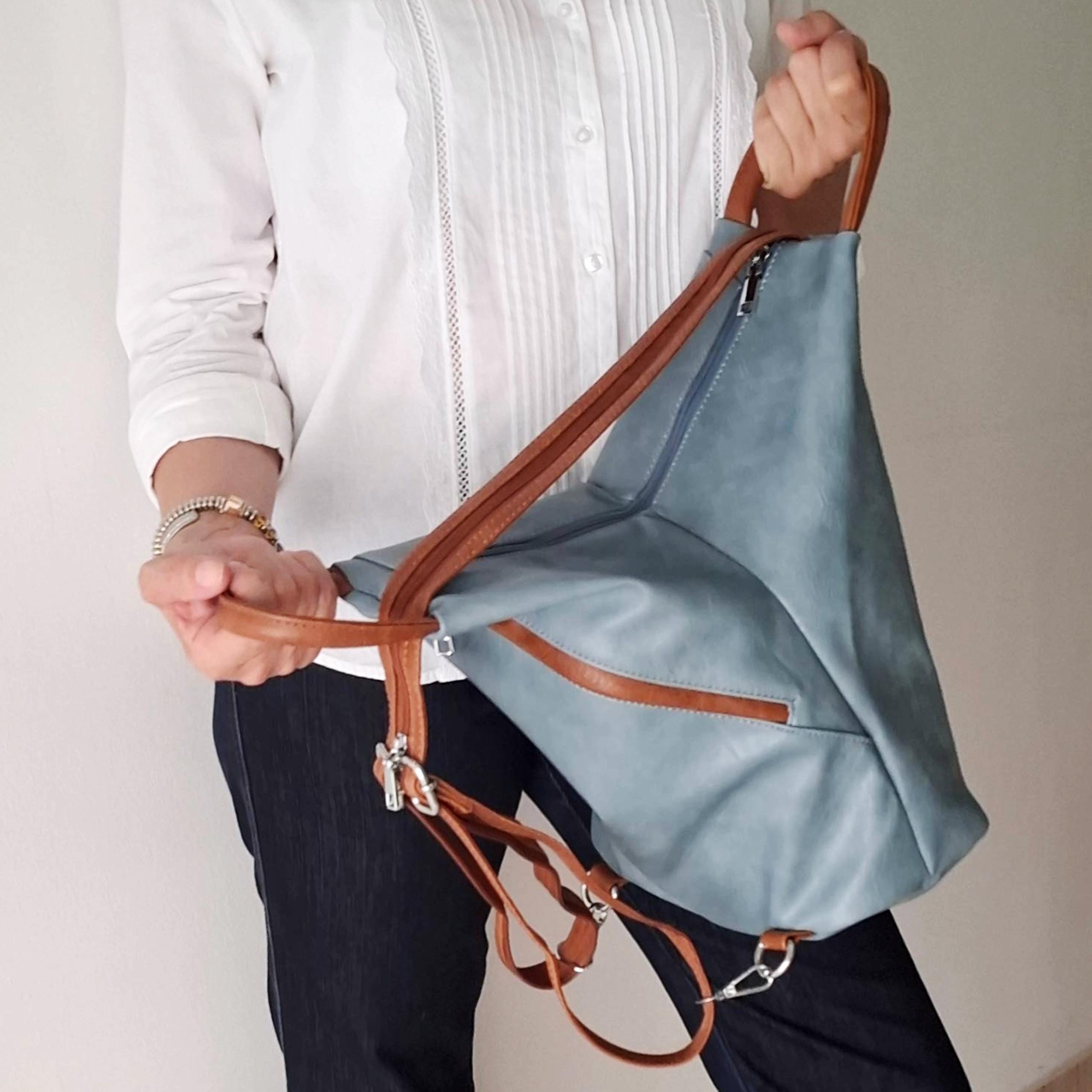 Convertible Vegan Leather Backpack Sling Bag - Travel Safe 