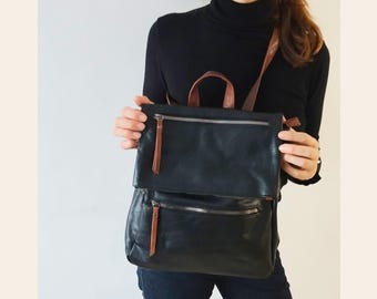 Leather Convertible Backpack Men/Women, Work backpack, Vegan Leather magnetic flap bag, Leather Crossbody Bag, Travel Bag, laptop bag
