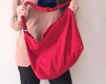 Handmade Red Canvas Messenger Bag: Crossbody Tote Bag for Travel