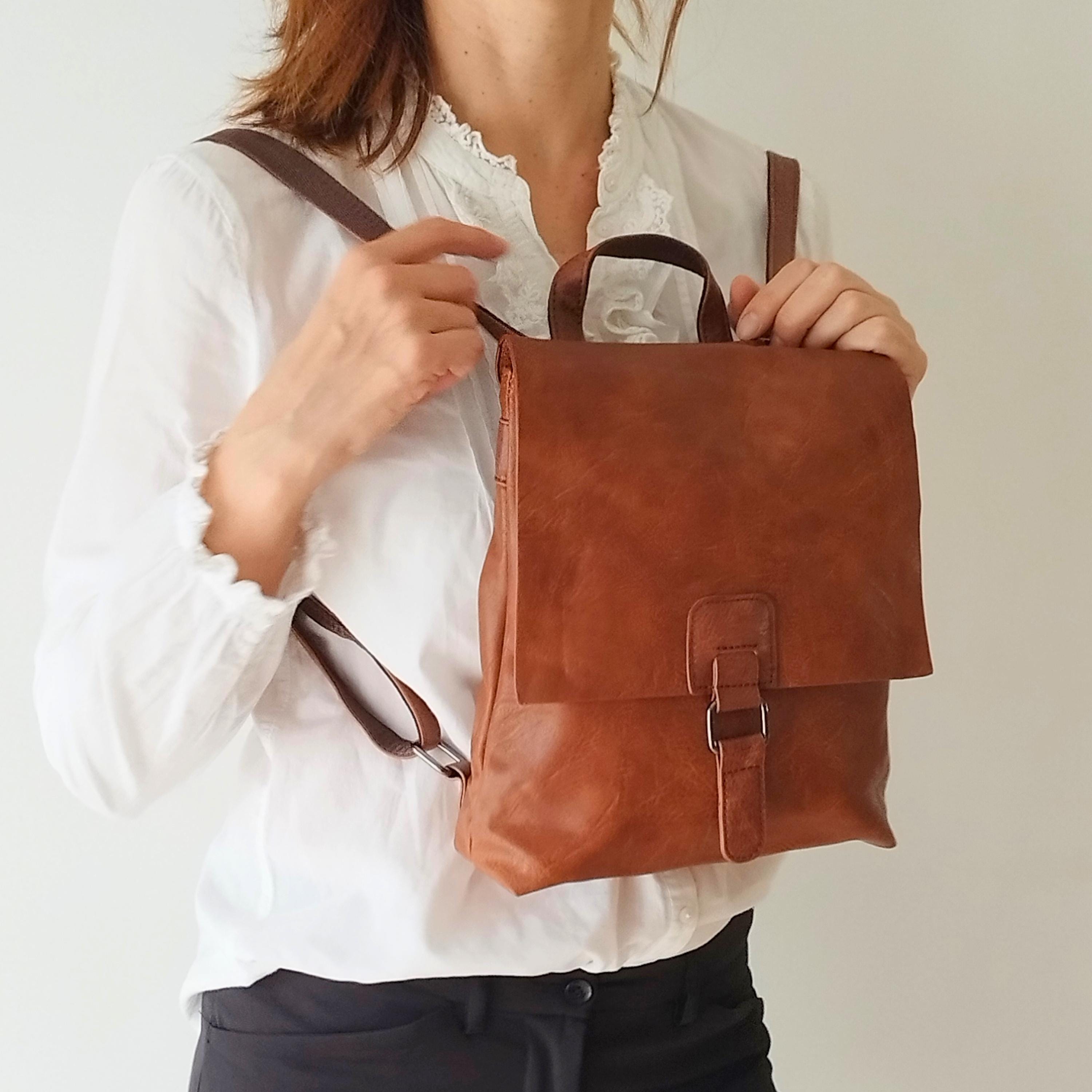 Vegan Leather Convertible Backpack Purse: Laptop Travel Bag 