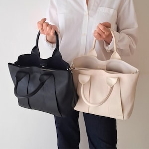 Sac fourre-tout souple noir, sac à bandoulière en cuir, sac fourre-tout en cuir, sac informel en cuir, mini sac, sac à main en cuir, sac à main végétalien, sac à main