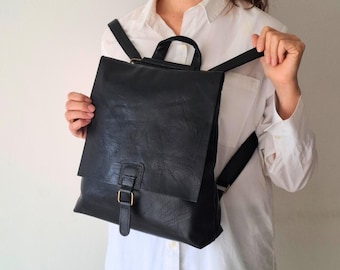 Leather Convertible Backpack Purse women, Work backpack, Soft Vegan Leather magnetic flap bag, Leather Crossbody Bag, Travel Bag, Laptop Bag