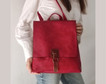 LEATHER convertible BACKPACK PURSE women, Work backpack, Soft Vegan Leather magnetic flap bag, Leather Crossbody Bag, Travel Bag, Laptop Bag