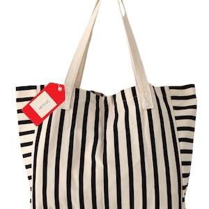 Gestreifte Baumwoll-Einkaufstasche: Französisch inspirierte Reisetasche