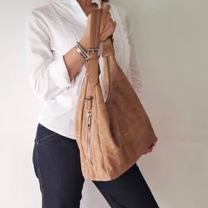 Vegan Suede Slouchy hobo bag, Crossbody Shoulder Bag, Suede purse, Crossbody hobo bag, Slouchy handbag for everyday style