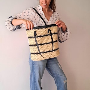 Gewebte Stroh Strandtasche, Boho Strandtasche, Strohtasche mit Ledergriff, Damen Sommer Umhängetasche, Beige Stroh Raffia Tasche, Geschenk für sie