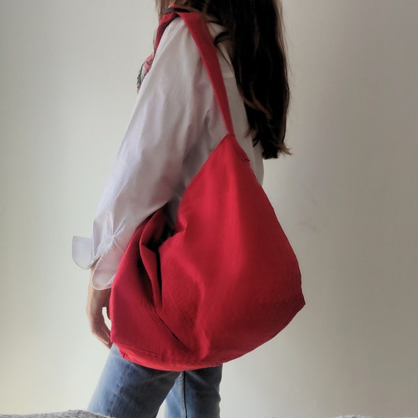 Big Crossbody Bag Simple Lightweight Canvas Bag Casual School Bag Tote Bag for Travel Messenger Bag Multipurpose Red Shoulder Bag