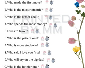 Dior-Themed Bridal Shower Game Sheets:  Templates