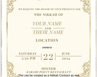 Nikkah Contract Inspired Invite Template/ Nikkah Contract Downloadable Template