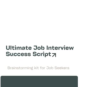 Pode incluir: Um documento branco intitulado "Ultimate Job Interview Success Script" com o texto "Brainstorming kit for Job Seekers." O documento é datado de janeiro de 2026 e preparado por PrintedbyMM para Interviewee.
