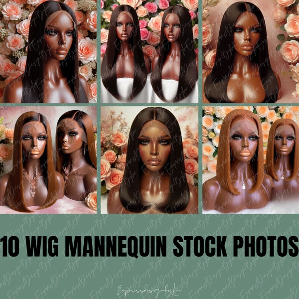Wig Mannequin Stock Photo, Wig Stock Photo, Instant Download, AI Photography, Bundles Photo, Valentine's Wig, Lace Wig Mannequin Stock Photo